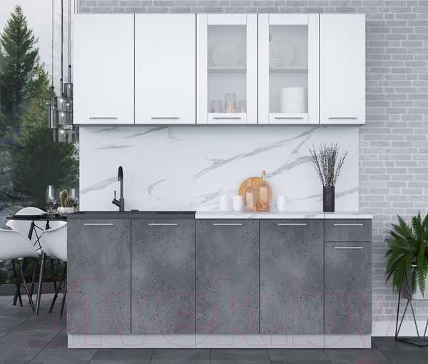 Изображение товара Кухонный гарнитур Интерлиния Мила 19 (белый платинум/бетон портленд/белый гранит)