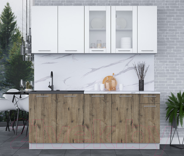 Изображение товара Кухонный гарнитур Интерлиния Мила 19 (белый платинум/дуб веллингтон/белый гранит)