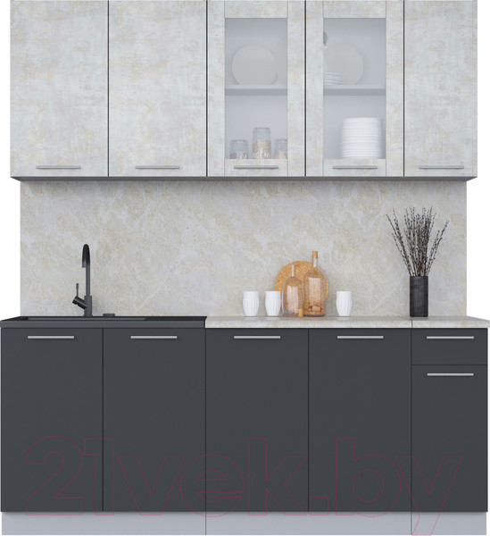 Изображение товара Кухонный гарнитур Интерлиния Мила 19 (бетон лайт/антрацит/опал светлый)
