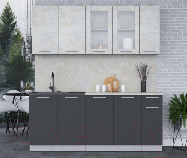 Изображение товара Кухонный гарнитур Интерлиния Мила 19 (бетон лайт/антрацит/опал светлый)