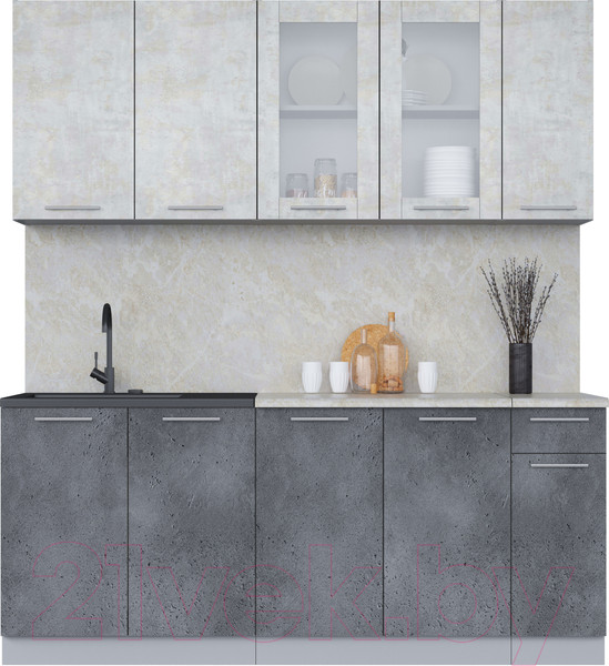 Изображение товара Кухонный гарнитур Интерлиния Мила 19 (бетон лайт/бетон портленд/опал светлый)