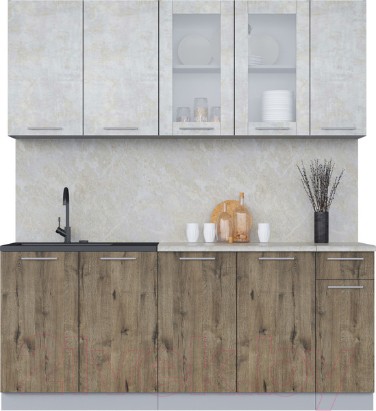 Изображение товара Кухонный гарнитур Интерлиния Мила 19 (бетон лайт/дуб веллингтон/опал светлый)