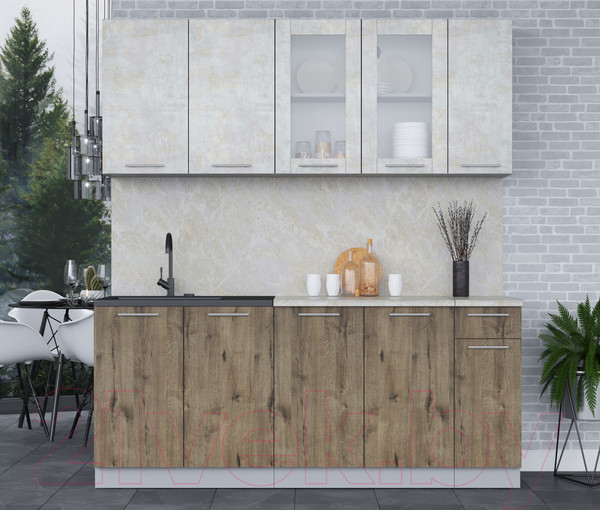 Изображение товара Кухонный гарнитур Интерлиния Мила 19 (бетон лайт/дуб веллингтон/опал светлый)