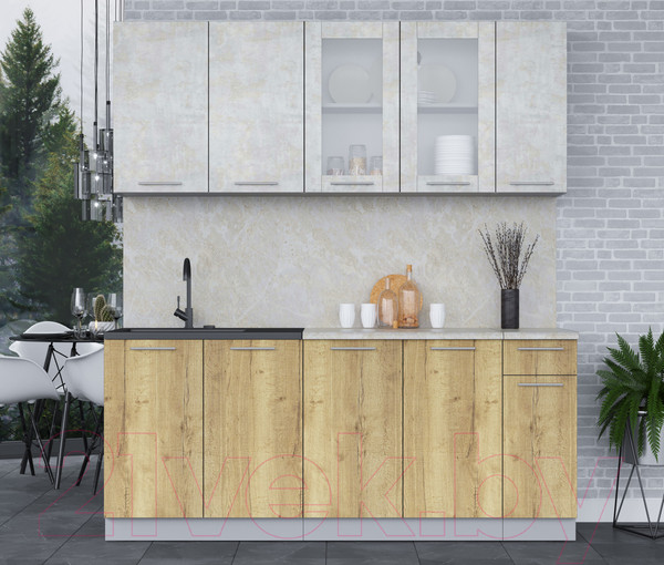 Изображение товара Кухонный гарнитур Интерлиния Мила 19 (бетон лайт/дуб золотой/опал светлый)