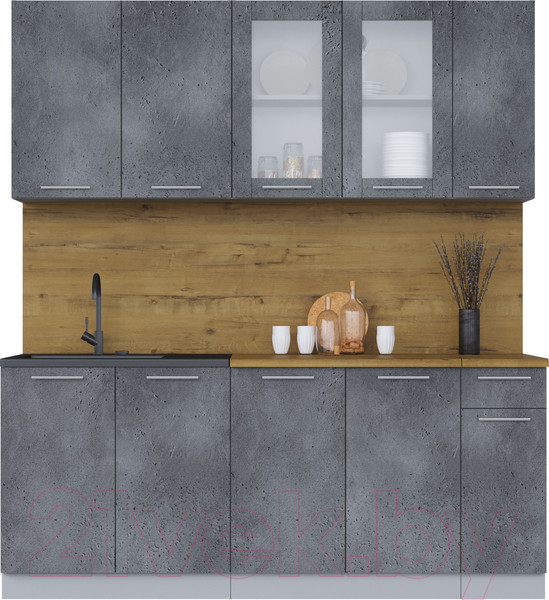 Изображение товара Кухонный гарнитур Интерлиния Мила 19 (бетон потленд/бетон портленд/дуб бунратти)