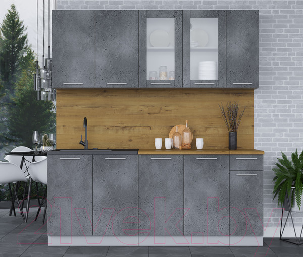 Изображение товара Кухонный гарнитур Интерлиния Мила 19 (бетон потленд/бетон портленд/дуб бунратти)