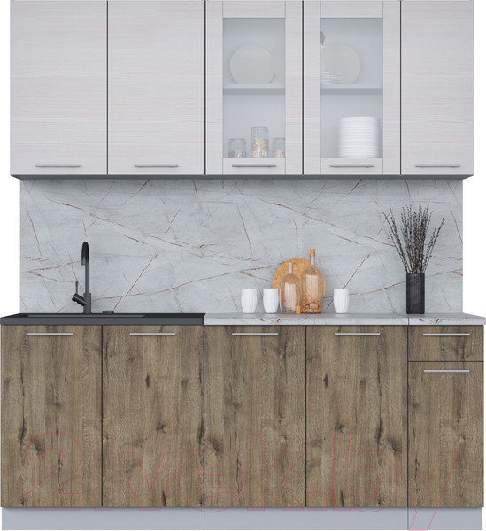 Изображение товара Кухонный гарнитур Интерлиния Мила 19 (вудлайн кремовый/дуб веллингтон/серый каспий)