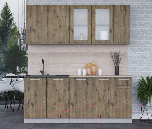 Изображение товара Кухонный гарнитур Интерлиния Мила 19 (дуб веллингтон/дуб веллингтон/травертин серый)