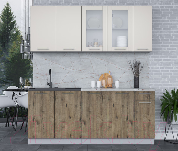 Изображение товара Кухонный гарнитур Интерлиния Мила 19 (персидский жемчуг/дуб веллингтон/серый каспий)