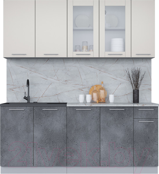 Изображение товара Кухонный гарнитур Интерлиния Мила 19 (персидский жемчуг/бетон портленд/серый каспий)