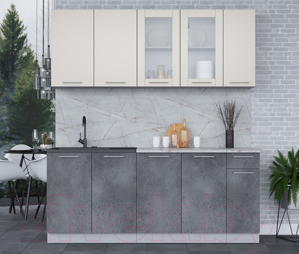 Изображение товара Кухонный гарнитур Интерлиния Мила 19 (персидский жемчуг/бетон портленд/серый каспий)