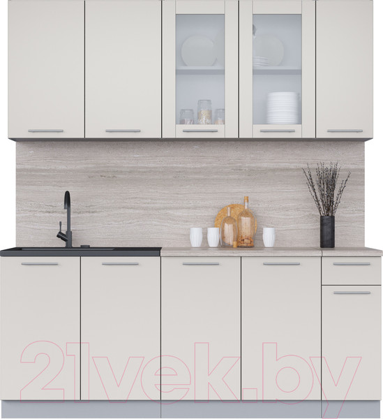 Изображение товара Кухонный гарнитур Интерлиния Мила 19 (персидский жемчуг/персидский жемчуг/травертин серый)