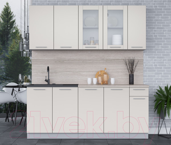 Изображение товара Кухонный гарнитур Интерлиния Мила 19 (персидский жемчуг/персидский жемчуг/травертин серый)