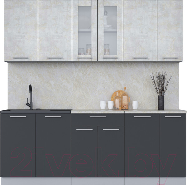 Изображение товара Кухонный гарнитур Интерлиния Мила 21 (бетон лайт/антрацит/опал светлый)