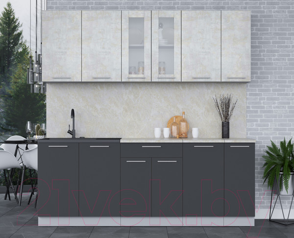 Изображение товара Кухонный гарнитур Интерлиния Мила 21 (бетон лайт/антрацит/опал светлый)