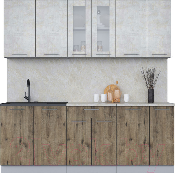 Изображение товара Кухонный гарнитур Интерлиния Мила 21 (бетон лайт/дуб веллингтон/опал светлый)