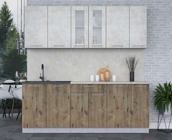 Изображение товара Кухонный гарнитур Интерлиния Мила 21 (бетон лайт/дуб веллингтон/опал светлый)