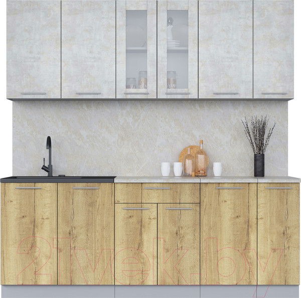 Изображение товара Кухонный гарнитур Интерлиния Мила 21 (бетон лайт/дуб золотой/опал светлый)