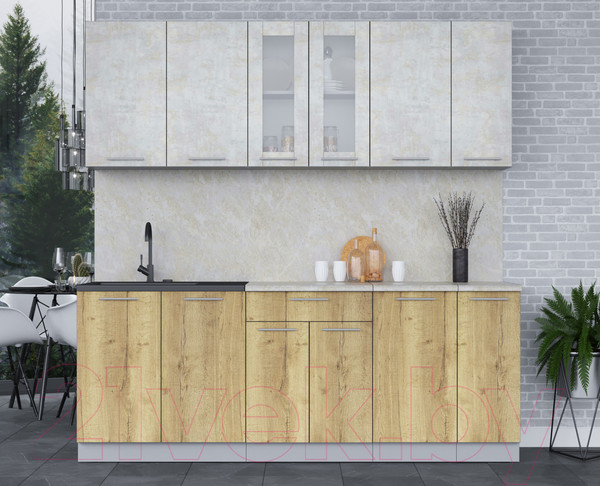 Изображение товара Кухонный гарнитур Интерлиния Мила 21 (бетон лайт/дуб золотой/опал светлый)