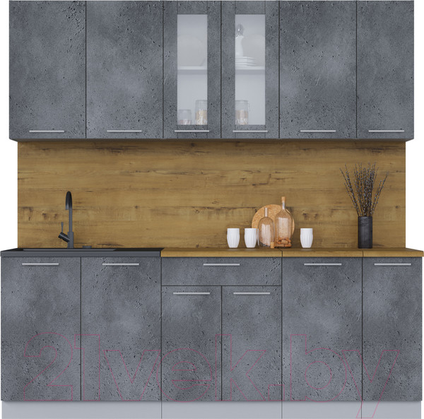 Изображение товара Кухонный гарнитур Интерлиния Мила 21 (бетон потленд/бетон портленд/дуб бунратти)