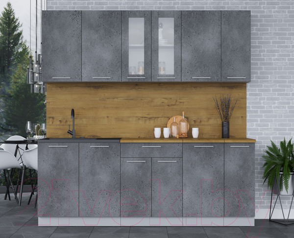 Изображение товара Кухонный гарнитур Интерлиния Мила 21 (бетон потленд/бетон портленд/дуб бунратти)