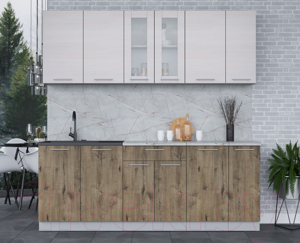 Изображение товара Кухонный гарнитур Интерлиния Мила 21 (вудлайн кремовый/дуб веллингтон/серый каспий)