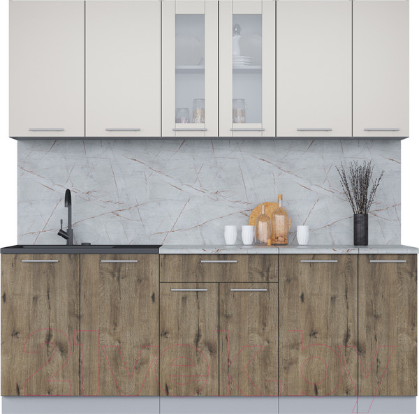 Изображение товара Кухонный гарнитур Интерлиния Мила 21 (персидский жемчуг/дуб веллингтон/серый каспий)