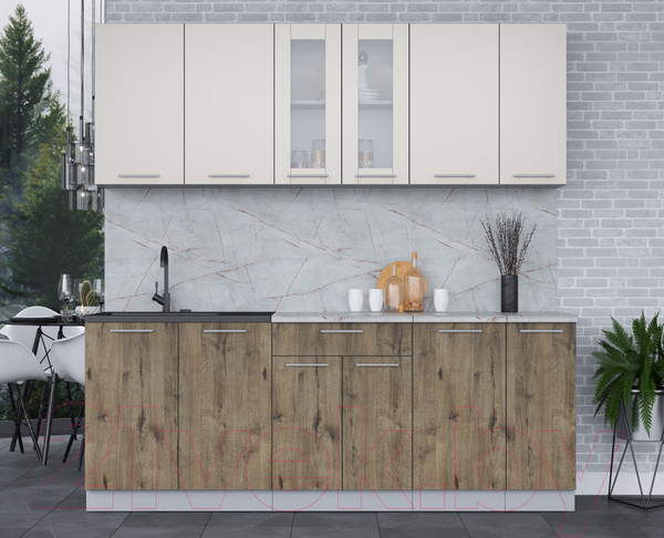 Изображение товара Кухонный гарнитур Интерлиния Мила 21 (персидский жемчуг/дуб веллингтон/серый каспий)