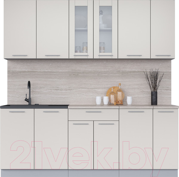 Изображение товара Кухонный гарнитур Интерлиния Мила 21 (персидский жемчуг/персидский жемчуг/травертин серый)