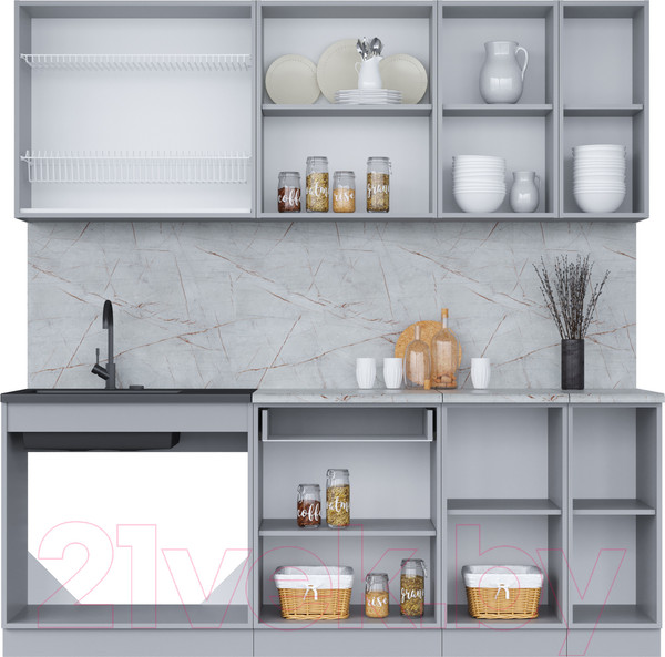 Изображение товара Кухонный гарнитур Интерлиния Мила 21 (персидский жемчуг/персидский жемчуг/травертин серый)