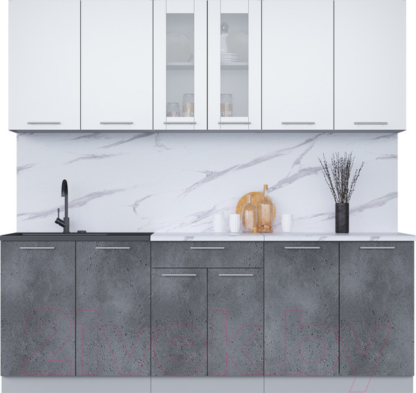 Изображение товара Кухонный гарнитур Интерлиния Мила 22 (белый платинум/бетон портленд/белый гранит)