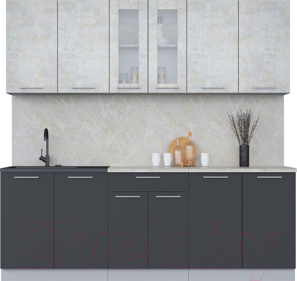 Изображение товара Кухонный гарнитур Интерлиния Мила 22 (бетон лайт/антрацит/опал светлый)