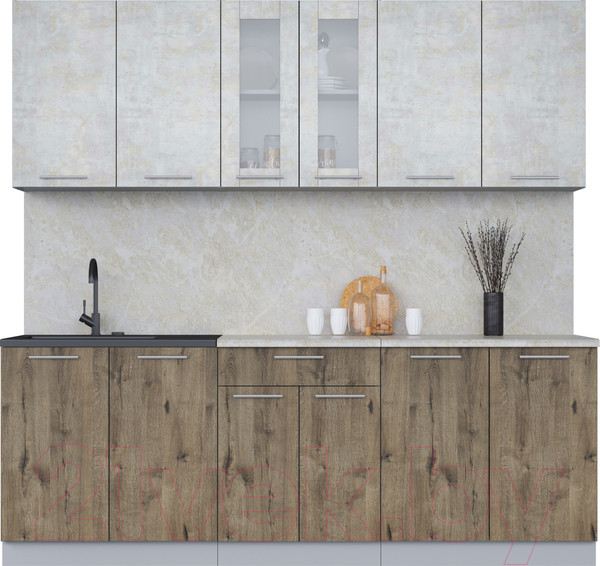 Изображение товара Кухонный гарнитур Интерлиния Мила 22 (бетон лайт/дуб веллингтон/опал светлый)