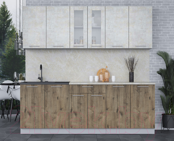 Изображение товара Кухонный гарнитур Интерлиния Мила 22 (бетон лайт/дуб веллингтон/опал светлый)