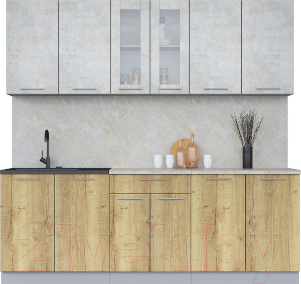 Изображение товара Кухонный гарнитур Интерлиния Мила 22 (бетон лайт/дуб золотой/опал светлый)