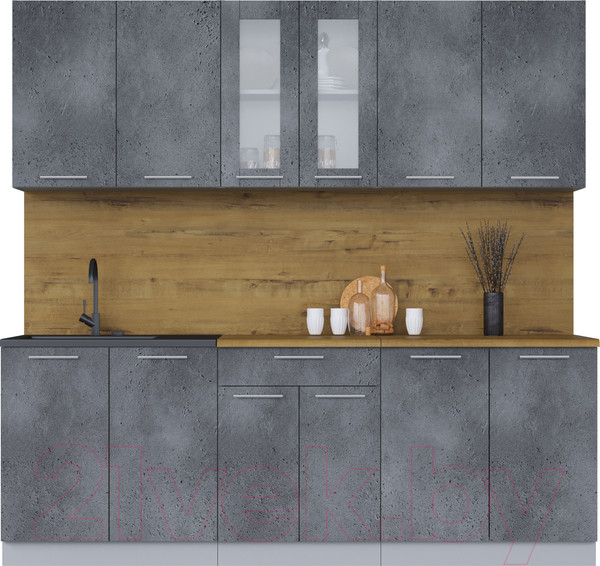 Изображение товара Кухонный гарнитур Интерлиния Мила 22 (бетон потленд/бетон портленд/дуб бунратти)