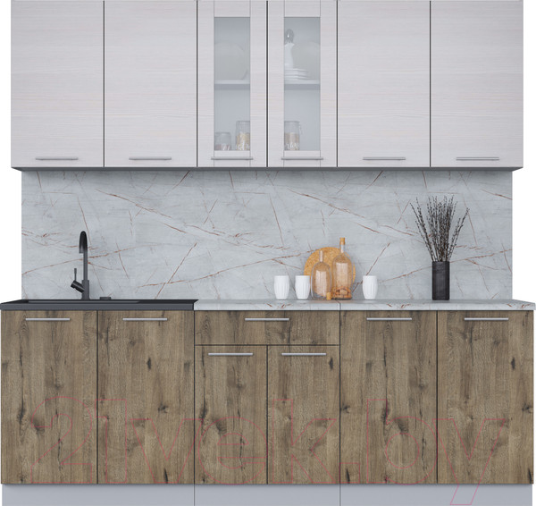 Изображение товара Кухонный гарнитур Интерлиния Мила 22 (вудлайн кремовый/дуб веллингтон/серый каспий)