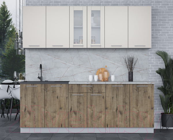 Изображение товара Кухонный гарнитур Интерлиния Мила 22 (персидский жемчуг/дуб веллингтон/серый каспий)