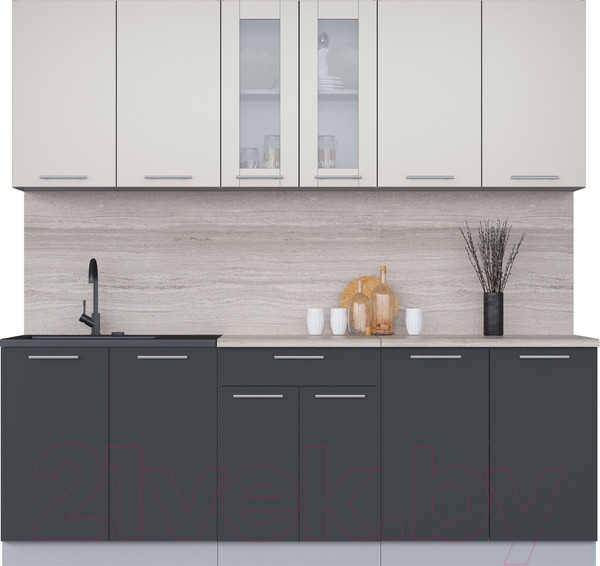 Изображение товара Кухонный гарнитур Интерлиния Мила 22 (персидский жемчуг/антрацит/травертин серый)