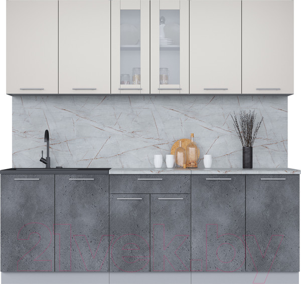 Изображение товара Кухонный гарнитур Интерлиния Мила 22 (персидский жемчуг/бетон портленд/серый каспий)