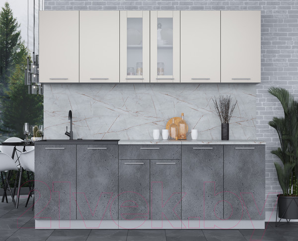 Изображение товара Кухонный гарнитур Интерлиния Мила 22 (персидский жемчуг/бетон портленд/серый каспий)