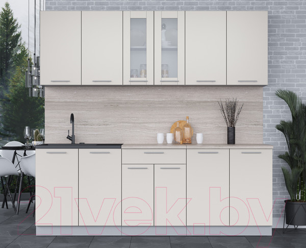 Изображение товара Кухонный гарнитур Интерлиния Мила 22 (персидский жемчуг/персидский жемчуг/травертин серый)