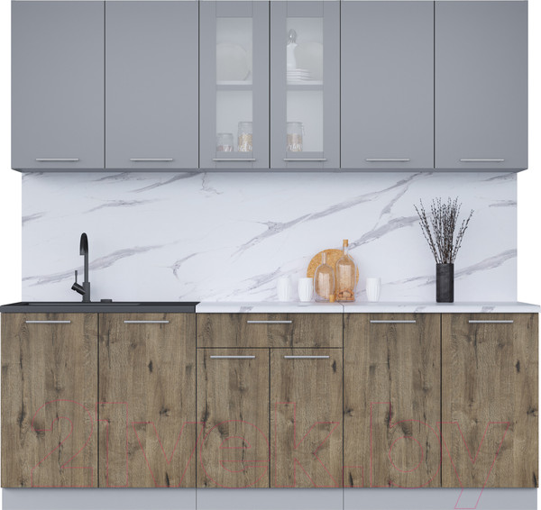 Изображение товара Кухонный гарнитур Интерлиния Мила 22 (серебро/дуб веллингтон/белый гранит)