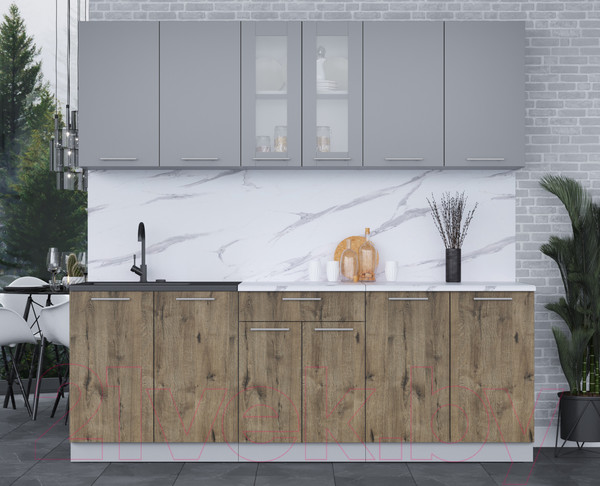 Изображение товара Кухонный гарнитур Интерлиния Мила 22 (серебро/дуб веллингтон/белый гранит)