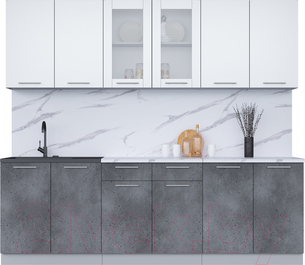 Изображение товара Кухонный гарнитур Интерлиния Мила 24 (белый платинум/бетон портленд/белый гранит)