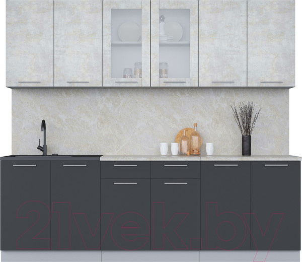 Изображение товара Кухонный гарнитур Интерлиния Мила 24 (бетон лайт/антрацит/опал светлый)