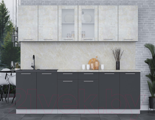 Изображение товара Кухонный гарнитур Интерлиния Мила 24 (бетон лайт/антрацит/опал светлый)