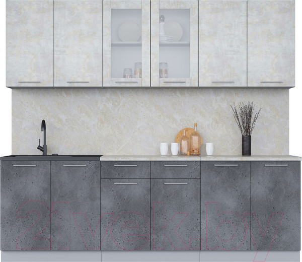 Изображение товара Кухонный гарнитур Интерлиния Мила 24 (бетон лайт/бетон портленд/опал светлый)