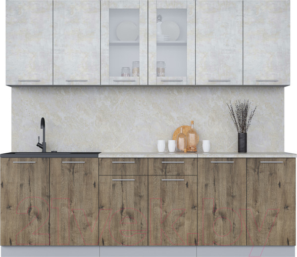 Изображение товара Кухонный гарнитур Интерлиния Мила 24 (бетон лайт/дуб веллингтон/опал светлый)