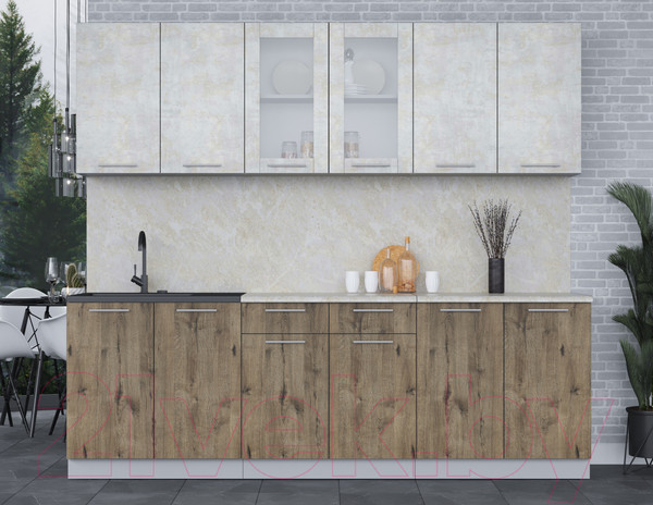 Изображение товара Кухонный гарнитур Интерлиния Мила 24 (бетон лайт/дуб веллингтон/опал светлый)